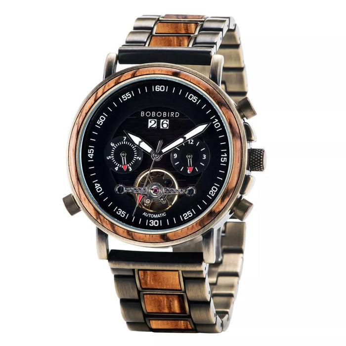 BOBO BIRD Men’s Mechanical Wooden Watches Zebrawood – Aviator GT038-2A