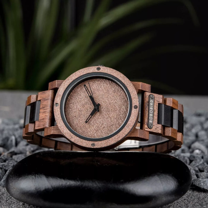 BOBO BIRD Natural Rock Ebony Wooden Watch GT089