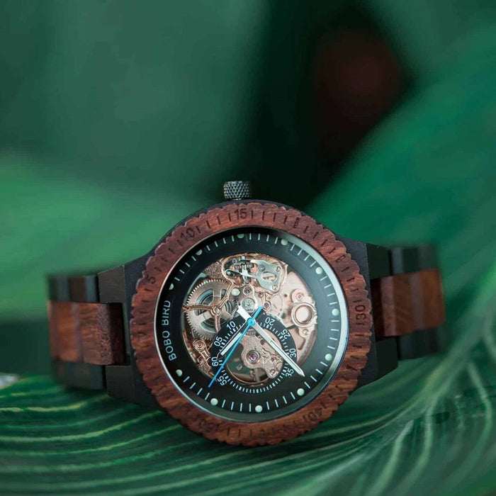 BOBO BIRD Men’s Mechanical Wooden Watches Zebrawood – Aviator GR005-2A Gift box