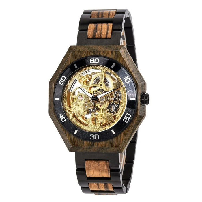 Bobo Bird Men’s Skeleton Mechanical Wooden Watches Zebrawood Handcrafted GT091-2