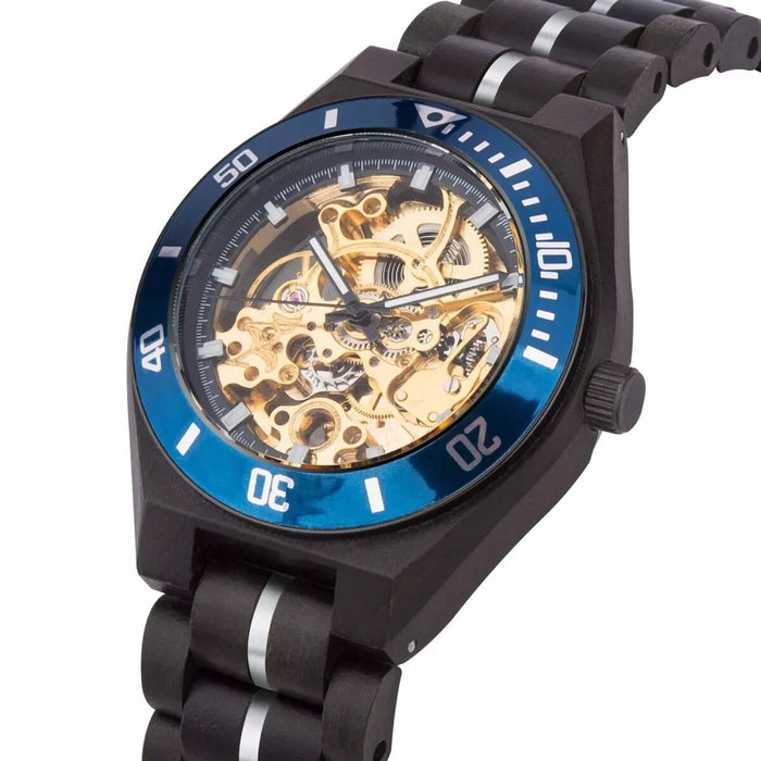 BOBO BIRD Skeleton Mechanical Wooden Watch Ebony Blue – Tureis GT102-1A