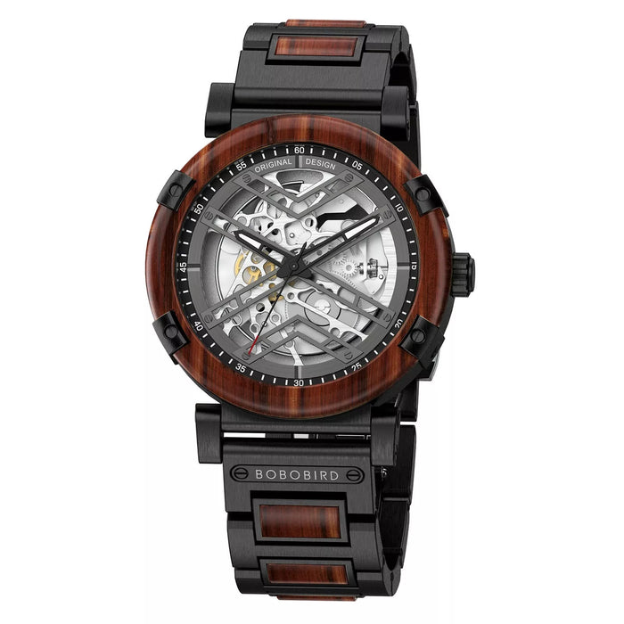 BOBO BIRD Skeleton Automatic Mechanical Men’s Wooden Watch Rosewood GT104-3A