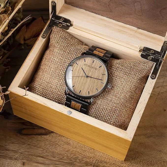 BoBoBird Handmade Men Wooden Wristwatch Stainless Steel Analog Quartz GT023-1A