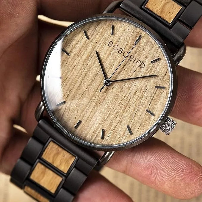 BoBoBird Handmade Men Wooden Wristwatch Stainless Steel Analog Quartz GT023-1A