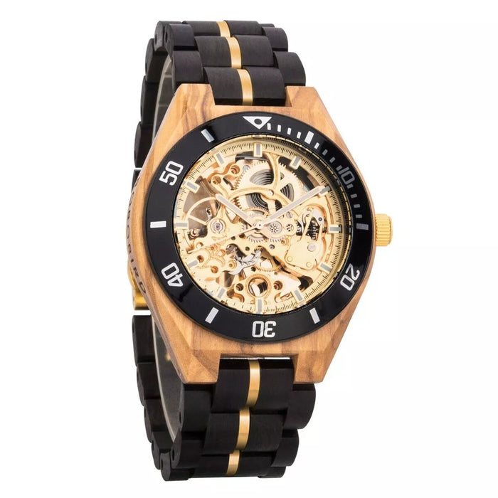 BOBO BIRD Skeleton Mechanical Wooden Watch Ebony Black GT102-2A Rasalas