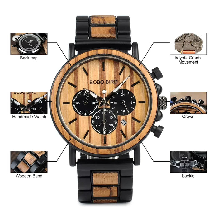BOBO BIRD Naturally Unique Quartz Wooden Watch GP009-1A