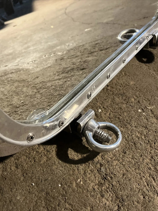 Aluminum Porthole Mirror With 4 Dogs/keys Opening Backed With Wood