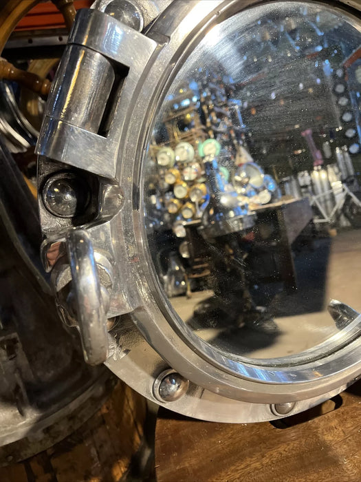 Aluminum Mirrored Porthole 50cm 3dogs/keys Comes Backed With Wood Ready To Hang