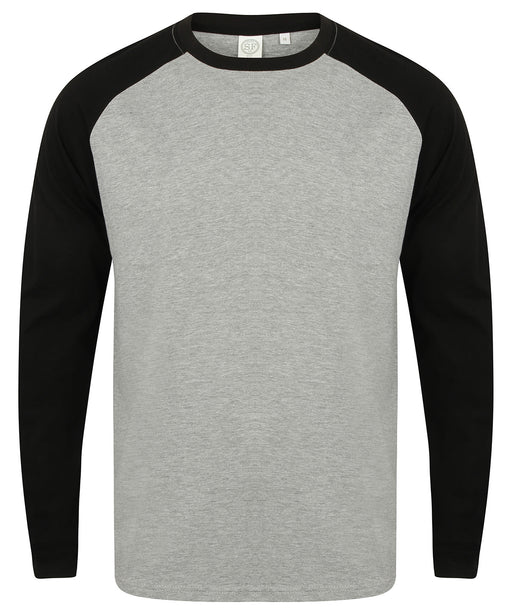 SF Clothing SF271 Long Sleeve Baseball T-Shirt in Heather Grey/Black - front view
