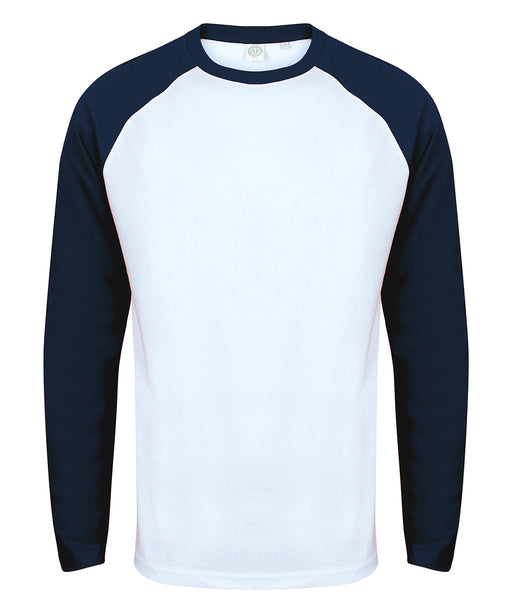 SF271 Long Sleeve Baseball T-Shirt in White with Oxford Navy contrast raglan sleeves