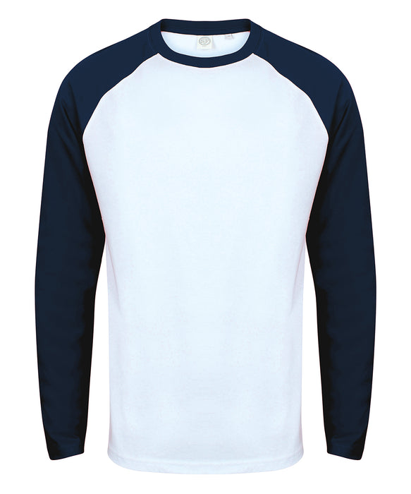 SF271 Long Sleeve Baseball T-Shirt in White with Oxford Navy contrast raglan sleeves