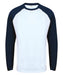 SF271 Long Sleeve Baseball T-Shirt in White with Oxford Navy contrast raglan sleeves