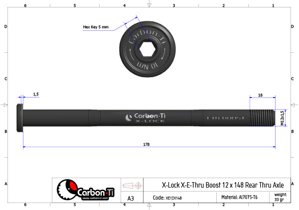 Carbon Ti - X-Lock X-E-Thru Boost 12 x 148 (178 mm)