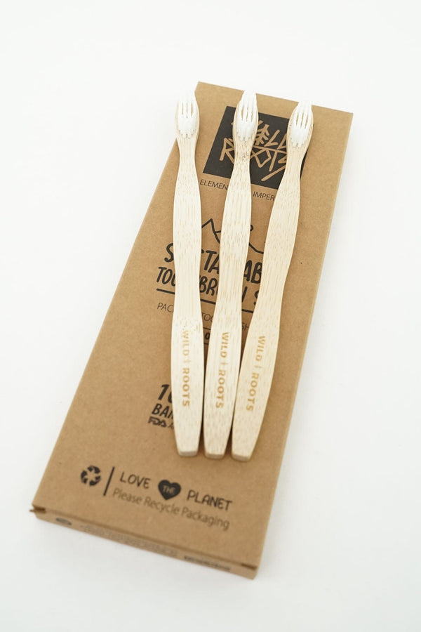 Bamboo Toothbrush White Set X3 Toothbrushes Wild Roots 